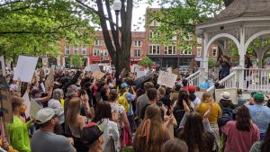 Massive crowd watching speakers at BLM event in Keene